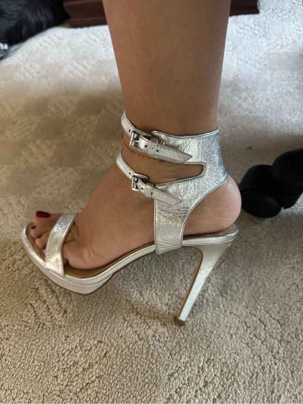 Michael Kors Metallic Silver Ankle-Strap High Heel Sandals - Women